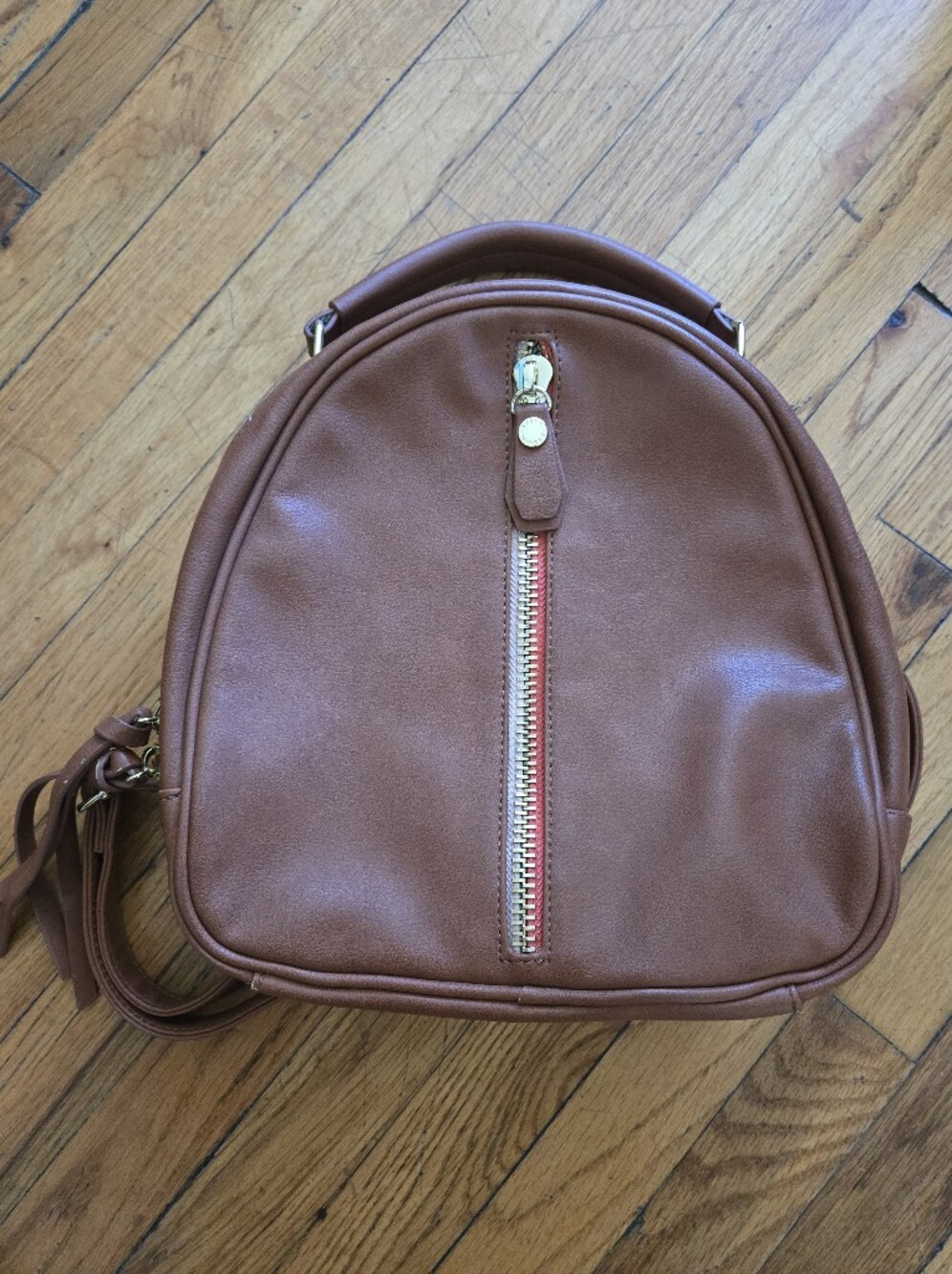 Steve Madden Brown Faux Leather Backpack with Front Zip